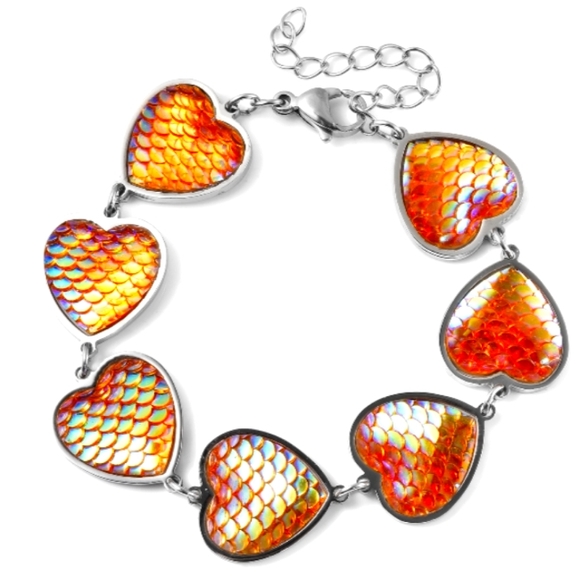 Jewelry - STAINLESS STEEL ORANGE MERMAID TAIL HEART BRACELET